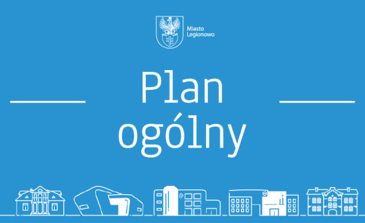 niebieskie tło, białe napisy plan ogólny
