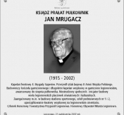 Wizualizacja tablicy upamiętniającej osobę księdza pułkownika Jana Mrugacza. Wizualizacja tablicy upamiętniającej osobę księdza pułkownika Jana Mrugacza.