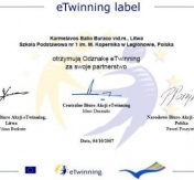 Odznaka eTwinning przyznana Szkole Podstawowej nr 1 im. M. Kopernika w Legionowie Odznaka eTwinning przyznana Szkole Podstawowej nr 1 im. M. Kopernika w Legionowie