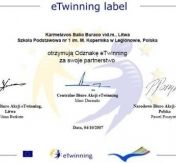 Odznaka eTwinning przyznana Szkole Podstawowej nr 1 im. M. Kopernika w Legionowie