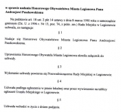 Uchwała w sprawie nadania Andrzejowsi Paszkowskiemu tytułu Honorowego Obywatela Miasta Legionowa Uchwała w sprawie nadania Andrzejowsi Paszkowskiemu tytułu Honorowego Obywatela Miasta Legionowa