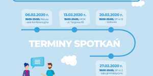 Grafika promująca spotkania dotyczące Budżetu Obywatelskiego