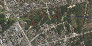 Na mapce wariant II - linie kolejowe przez os. Bukowiec, ul. Zegrzyńską i CSP Na mapce wariant II - linie kolejowe przez os. Bukowiec, ul. Zegrzyńską i CSP