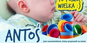 Plakat promujący zbiórkę nakrętek dla Antosia