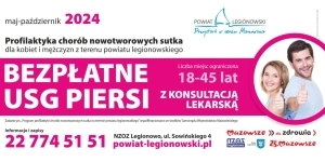 Plakat informujący o bezpłatnych badaniach raka piersi Plakat informujący o bezpłatnych badaniach raka piersi