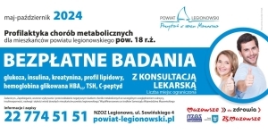 Plakat informujący o bezpłatnych badaniach chorób metablicznych Plakat informujący o bezpłatnych badaniach chorób metablicznych