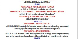Plakat informujacy o aktywnościach klubu emeryta