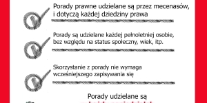 Plakat informujacy o bezpłatnych poradach prawnych
