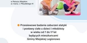 Plakat informujący o bezpłatnych badaniach wad postawy u dzieci
