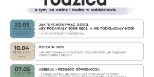 Grafika informująca o spotkaniach rodziców w ramach akademii rodzica
