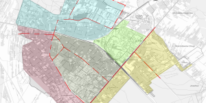 mapa Legionowa z kolorowymi obszarami wyznaczającymi termin sprzątania