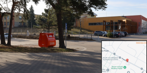 pojemnik na tekstylia oraz mapka z pinezką lokalizacji pojemnik na tekstylia oraz mapka z pinezką lokalizacji