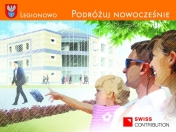 Infografika przedstawiająca rodzinę a w tle Centrum Komunikacyjne