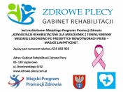 Baner reklamujący konsultacje rehabilitacyjne po przebytych nowotworach piersi