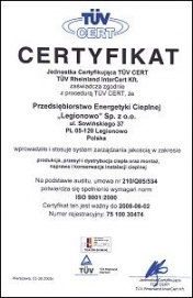Certyfikat zgodności systemu zarządzania jakością z normą ISO 9001