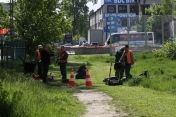 Pracownicy CIS sprzątający teren przy ul. Zegrzyńskiej