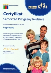 Certyfikat - miasto przyjazne rodzinie