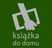 baner. Na zielonym tke ramię człowieka z książką podpisane: książka do domu