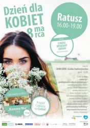 Plakat informujący o imprezie z okazji Dnia Kobiet