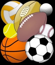 Grafika. Na czarnym tle piłki do różnych dyscyplin sportowych.