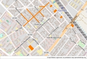 Plan miasta. Zaznaczone ulice po lewej stronie od budynku Centrum Komunikacyjnego