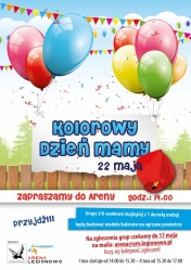Zaproszenie na kolorowy dzień mamy. Plakat z balonami