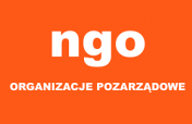 Na pomarańczowym tle biały napis ngo, organizacje pozarządowe