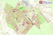 Mapa Legionowa z zaznaczonymi punktami w których wykonano inicjatywy lokalne