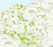 Bieżące dane pomiarowe: 2017-01-12 od 14:00 do 15:00 * ze strony http://powietrze.gios.gov.pl/pjp/warnings