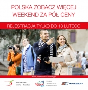 Weekend za pół ceny plakat informujący