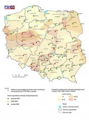 Mapa Polski z zagrożeniami zdefiniowanymi przez PSH