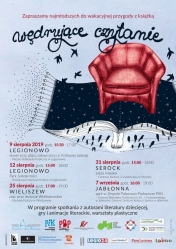 Plakat promujący wydarzenia w ramach akcji Wędrujące Czytanie w Legionowie
