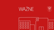 Czerwona infografika. Biały kontur w kształcie ratusza. Napis Ważne.