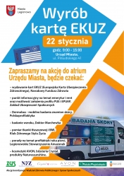 Plakat promujący wyrobienie karty EKUZ w atrium Ratusza