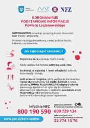 Ulotka informacyjna dot. Koronowirusa. żródło: Powiat legionowski