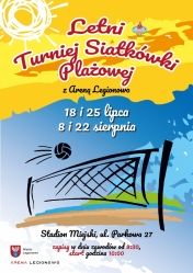 Plakat: Letni Turniej Siatkówki Plażowej z Areną Legionowo