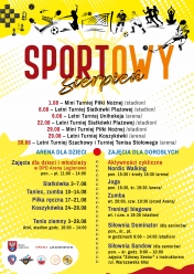 Grafika promująca sportowy sierpień w Legionowie