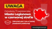 Grafika informująca o wprowadzeniu strefy czerwonej w Legionowie od 17 października