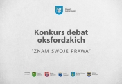 Grafika z napisem - Konkurs debat oksfordzkich, znam swoje prawa.