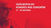 Grafika z seniorką w tle. Na górze napis: Ogólnopolski Kongres Rad Seniorów 17-18 grudnia.