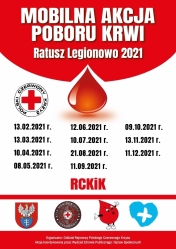 Plakat promujący Mobliną Akcję Poboru Krwi w Legionowie.