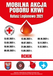 Plakat promujący Mobliną Akcję Poboru Krwi w Legionowie.