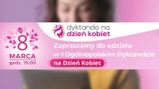 Grafika informująca o dyktandzie na Dzień Kobiet