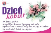 Życzenia na Dzień Kobiet, w tle bukiet kwiatów