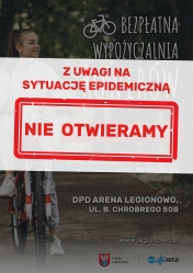 Plakat informujący o odwołaniu otwarcia wypożyczalni z powodu sytuacji epidemicznej