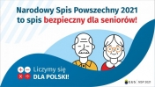 Grafika z napisem - Narodowy Spis Powszechny bezpieczzny dla seniorów
