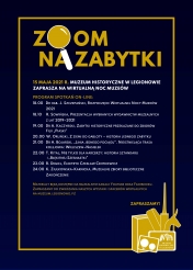 Plakat z napisem - Zoom na zabytki. W napis wkomponowana lupa.