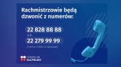 Grafika z telefonem w tle z informacją z jakich numerów będą dzwonić rachmistrzowie.