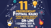 Grafika promująca 11 Przedszkolny Festiwal Nauki Klubów Młodego Odkrywcy 'Nauka jest przygodą'
