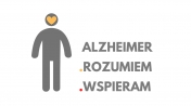 Grafika z ikoną oznaczającą człowieka z napisem - Alzheimer .rozumiem .wspieram